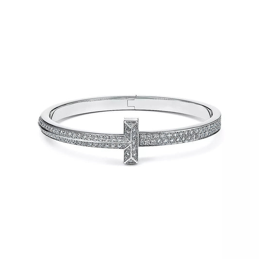 [Renovia Jewelry]WIDE DIAMONDS HINGED BANGLE SILVER